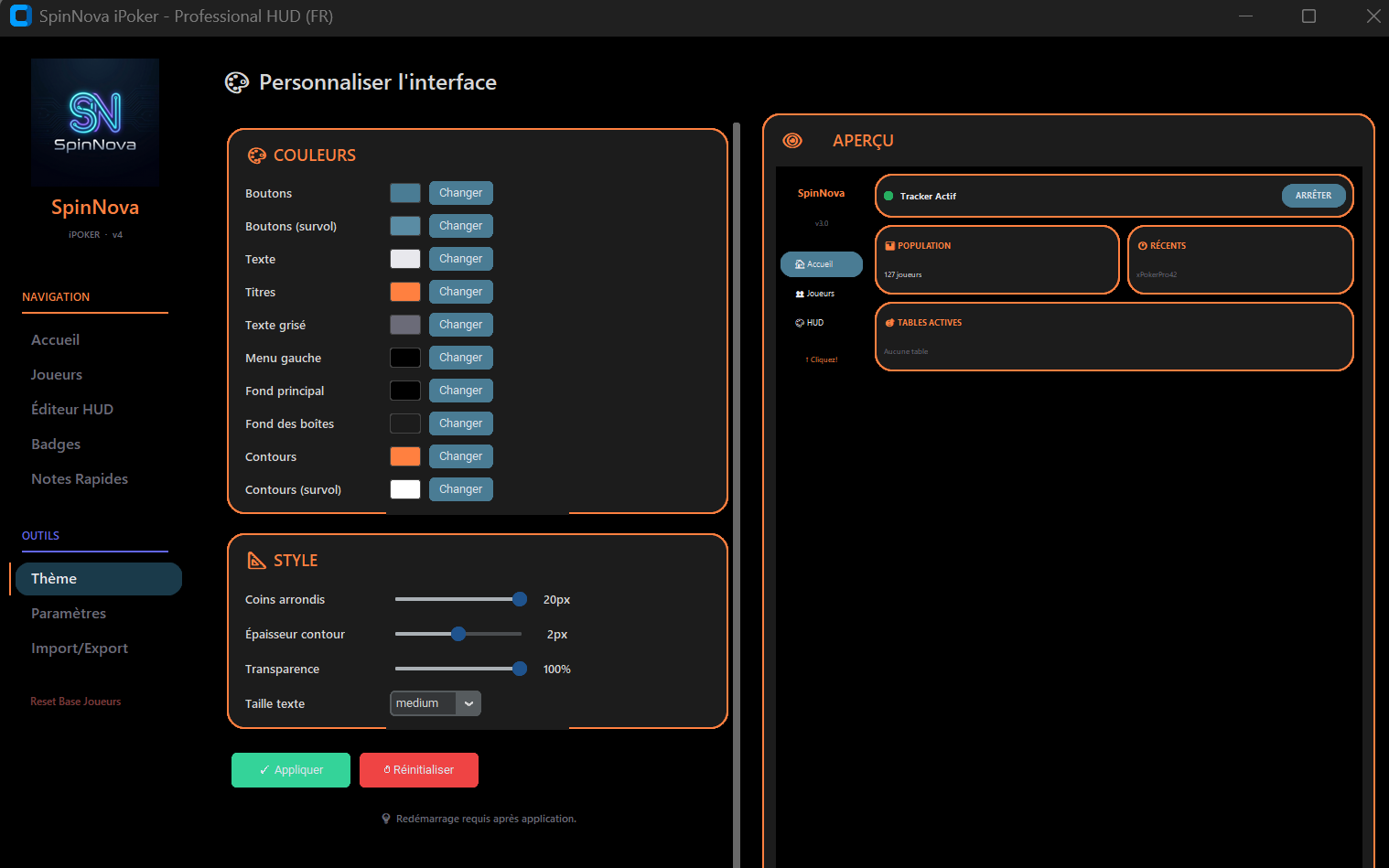 Personnalisation interface SpinNova